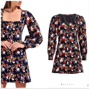 Staud Chandler Black Floral mini peasant Dress Sm